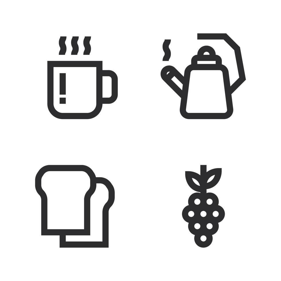 Food Drink icons set . tea, kettle, bread, grape. Perfect for website mobile app, app icons, presentation, illustration and any other projects vector