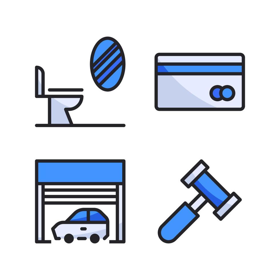 Real Estate icons set. Interior, credit card, parking car, auction. Perfect for website mobile app, app icons, presentation, illustration and any other projects vector