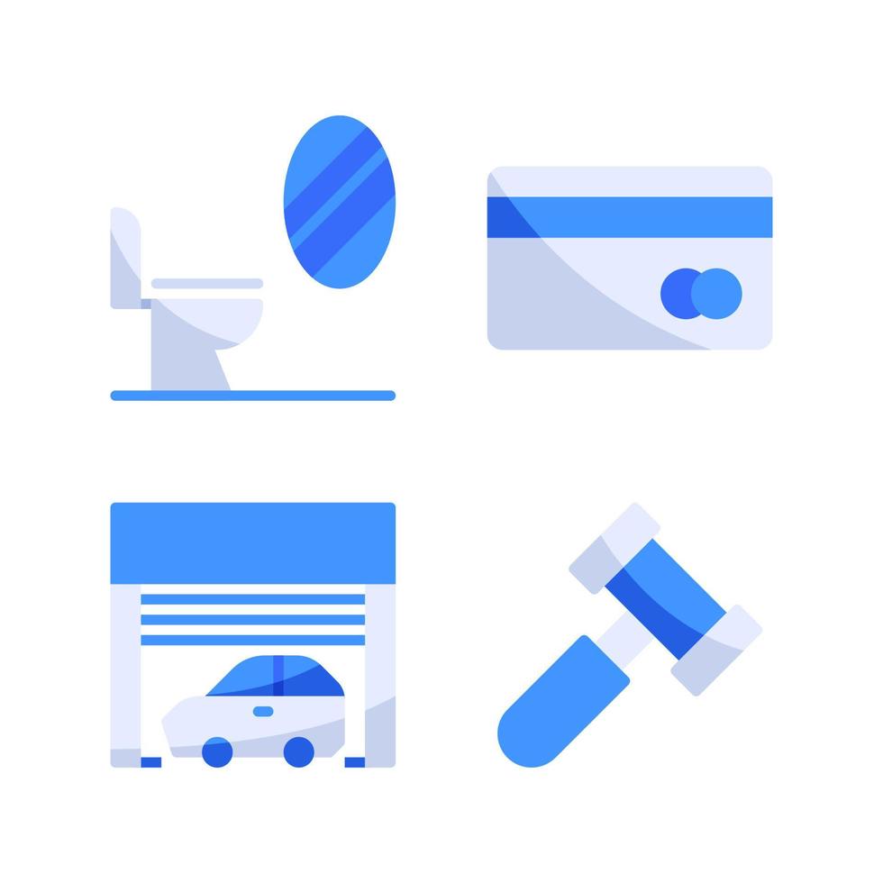 Real Estate icons set. Interior, credit card, parking car, auction. Perfect for website mobile app, app icons, presentation, illustration and any other projects vector