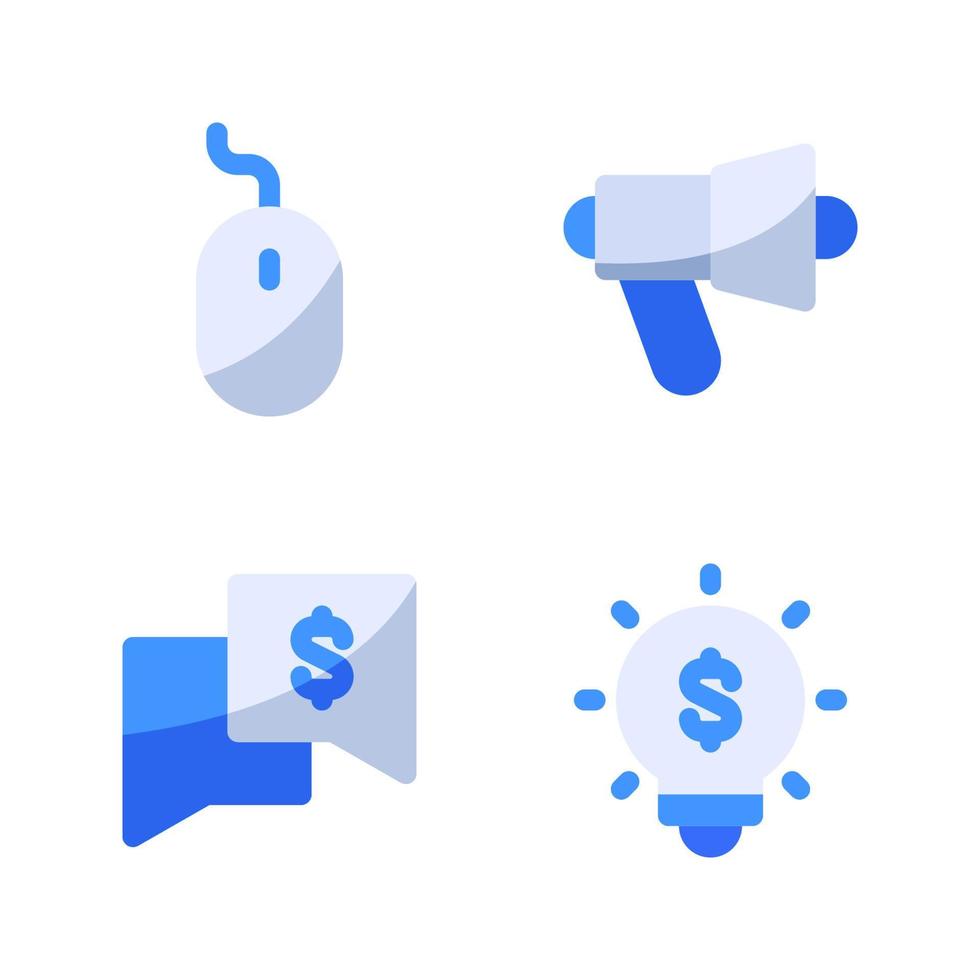 Business Management icons set. Mouse, megaphone, conversation, lamp. Perfect for website mobile app, app icons, presentation, illustration and any other projects vector