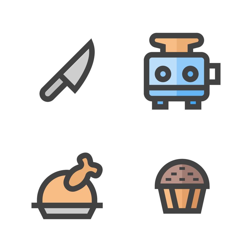 Food Drink icons set. knife, toaster, roasted chicken, cake. Perfect for website mobile app, app icons, presentation, illustration and any other projects vector