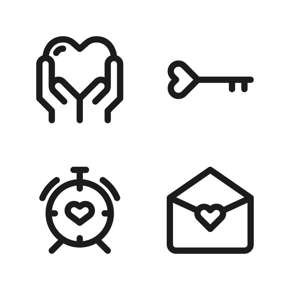 Romance icons set .care, key, alarm, letter Perfect for website mobile app, app icons, presentation, illustration and any other projects vector