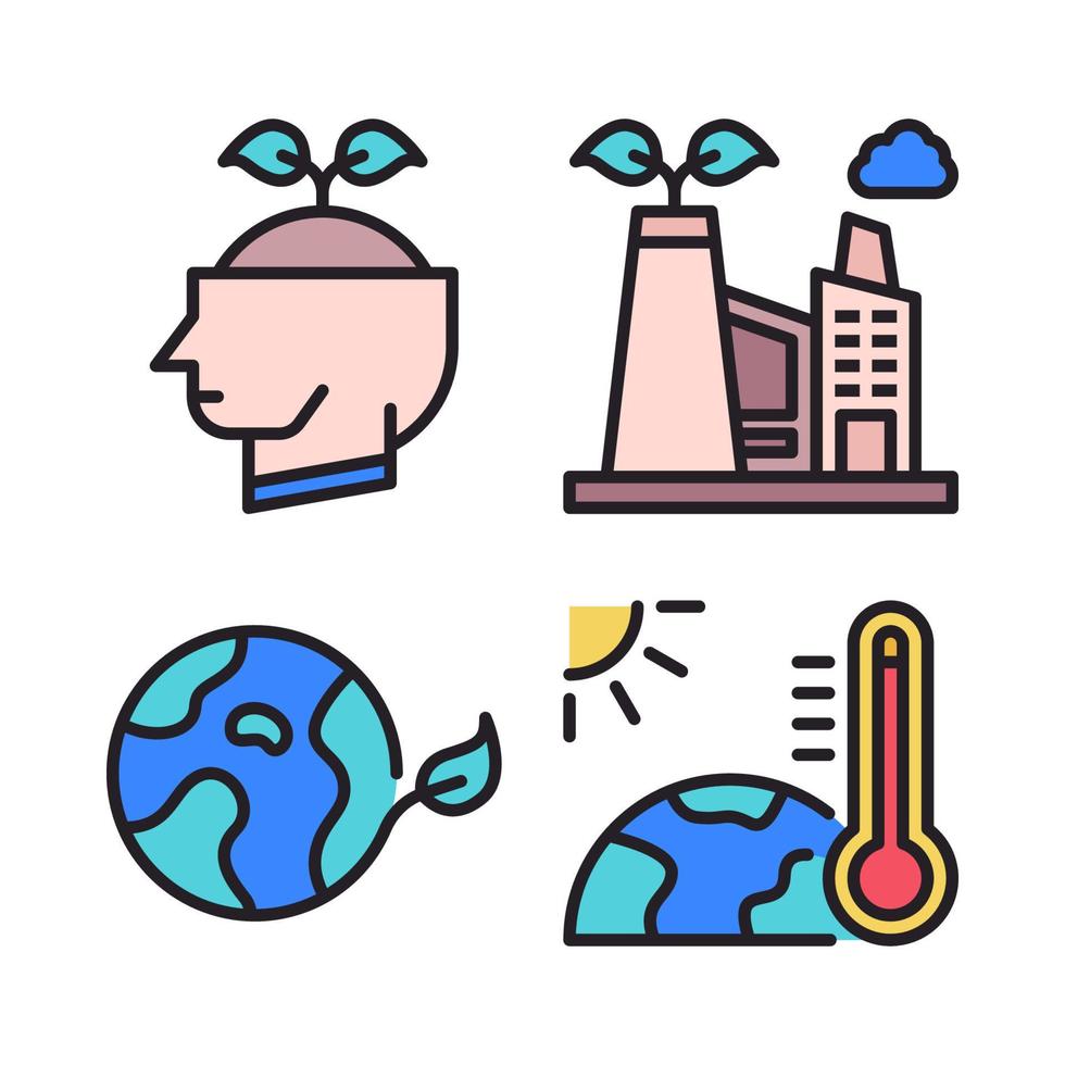 Ecology icons set. think green, eco factory, earth, global warming. Perfect for website mobile app, app icons, presentation, illustration and any other projects vector