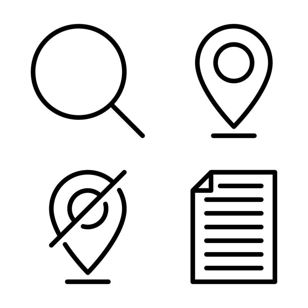 User Interface icons set. Search, pin, pin disabled, document 
