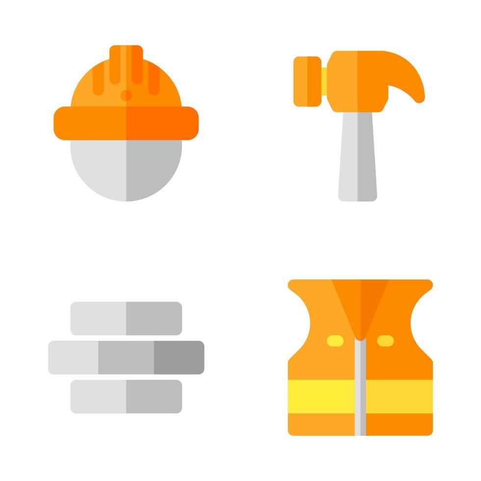 Labor Day icons set. worker helmet, hammer, wall bricks, vest jacket. Perfect for website mobile app, app icons, presentation, illustration and any other projects vector