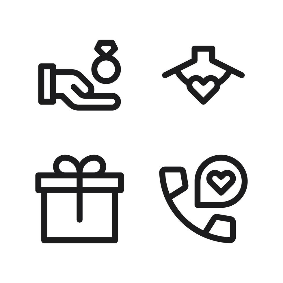 Romance icons set. engagement, necklace, gift box, telephone. Perfect for website mobile app, app icons, presentation, illustration and any other projects vector