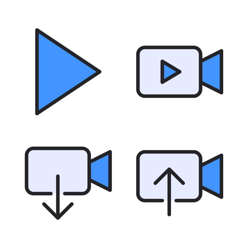 User Interface icons set. Play, videography, video download, video upload. Perfect for website mobile app, app icons, presentation, illustration and any other projects vector