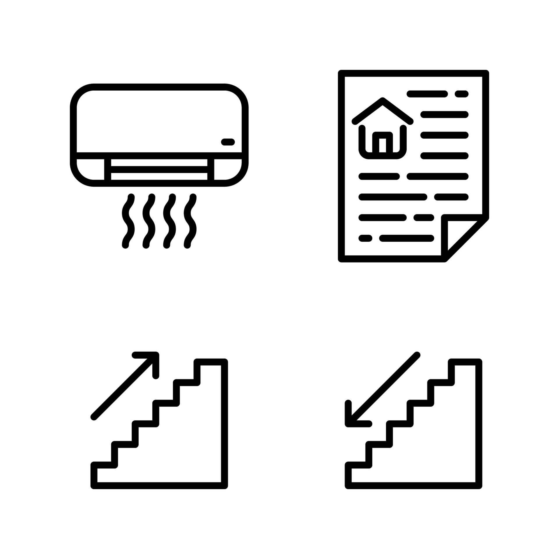 Real Estate icons set. Air conditioner, mortgage, upstairs. Perfect for website mobile app, app