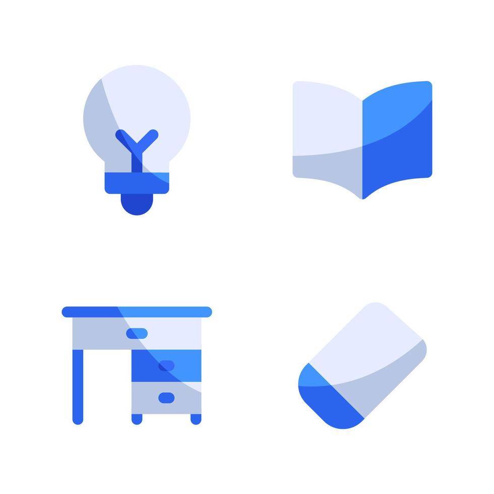 Back To School icons set. Lamp, open book, desk, eraser. Perfect for website mobile app, app icons, presentation, illustration and any other projects vector