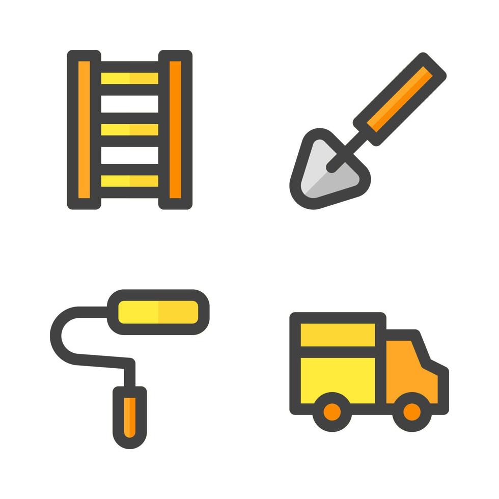 Labor Day icons set. stairs, spade, paint brush, truck car . Perfect for website mobile app, app icons, presentation, illustration and any other projects vector