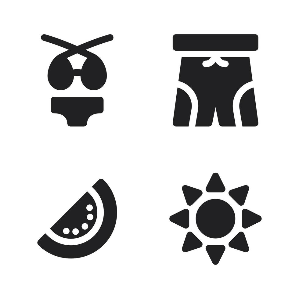 Summer Holiday icons set. bikini, shorts, watermelon, pants . Perfect for website mobile app, app icons, presentation, illustration and any other projects vector