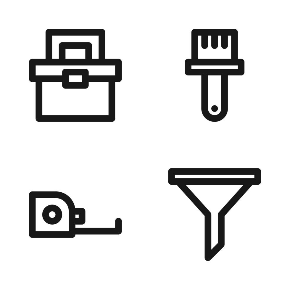 Labor Day icons set. crenelation bag, paint brush, measuring tape, filter. Perfect for website mobile app, app icons, presentation, illustration and any other projects vector