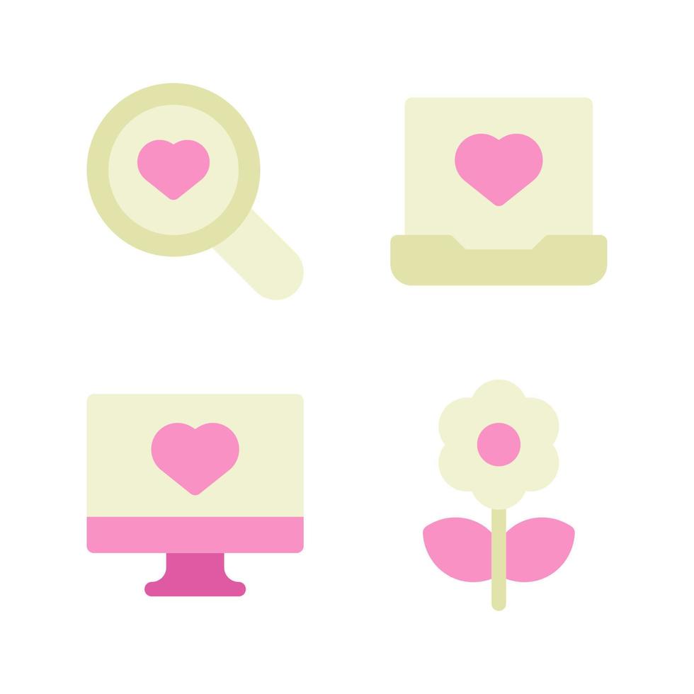 romance íconos colocar. buscar, computadora portátil, monitor, flor. Perfecto para sitio web móvil aplicación, aplicación iconos, presentación, ilustración y ninguna otro proyectos vector