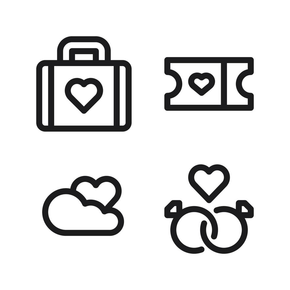 Romance icons set. briefcase, ticket, cloud, ring. Perfect for website mobile app, app icons, presentation, illustration and any other projects vector