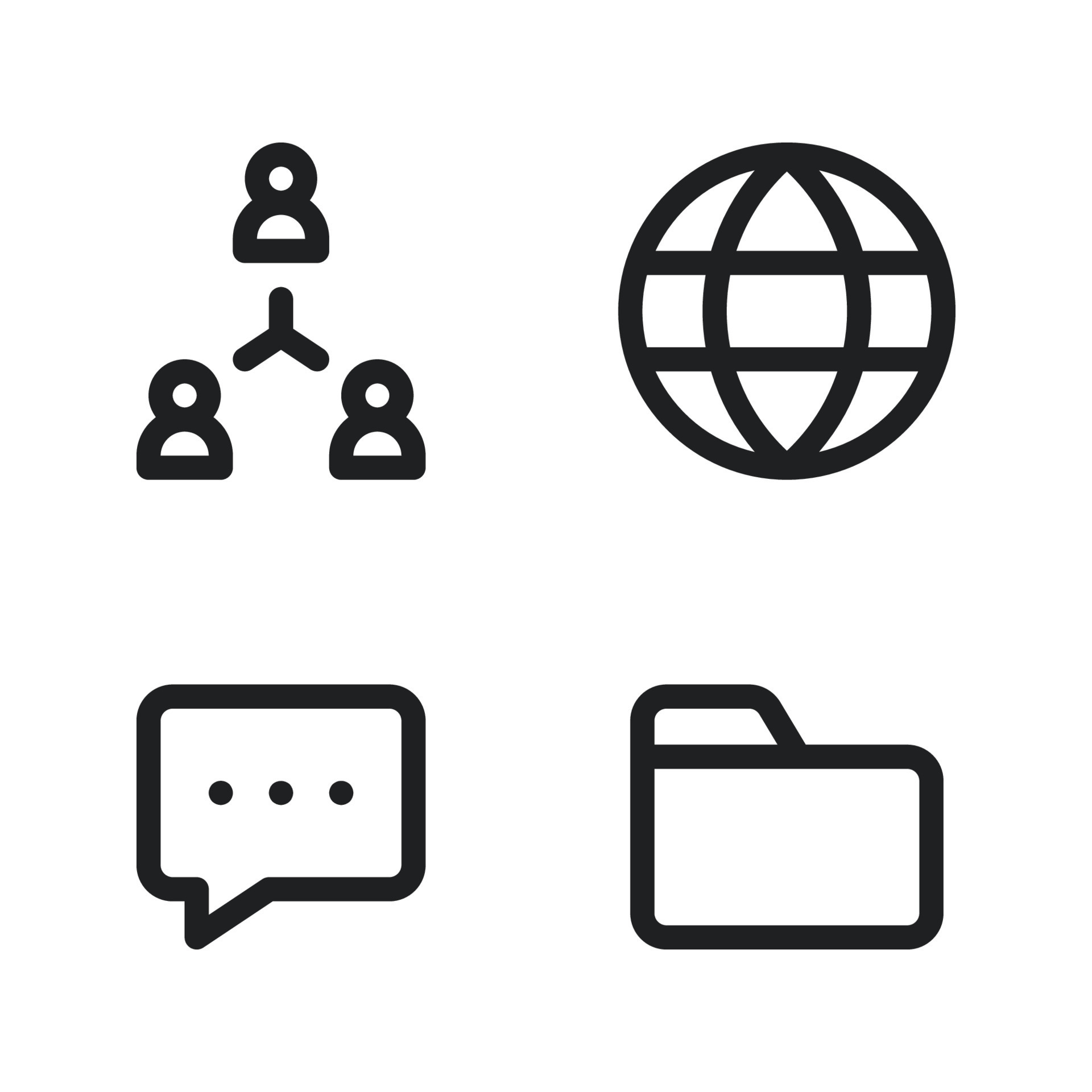 Business Management icons set. Team work, browser, chat, folder