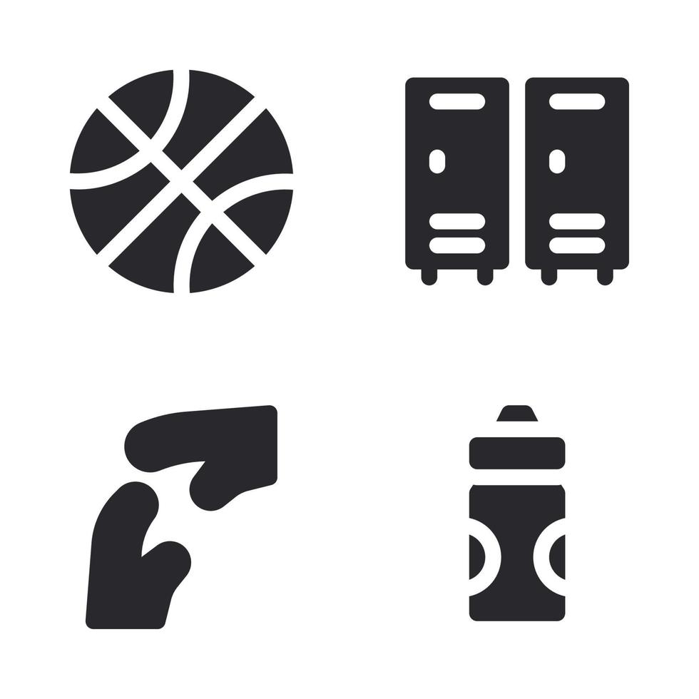 Basketball icons set. Ball, locker room, time out, bottle. Perfect for website mobile app, app icons, presentation, illustration and any other projects vector