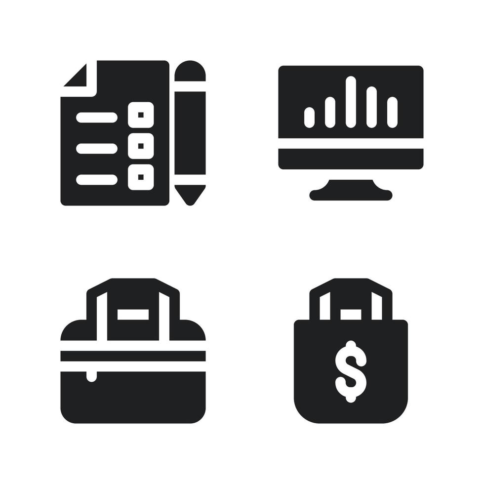 Business Management icons set. Contract, monitor, briefcase, shopping bag. Perfect for website mobile app, app icons, presentation, illustration and any other projects vector