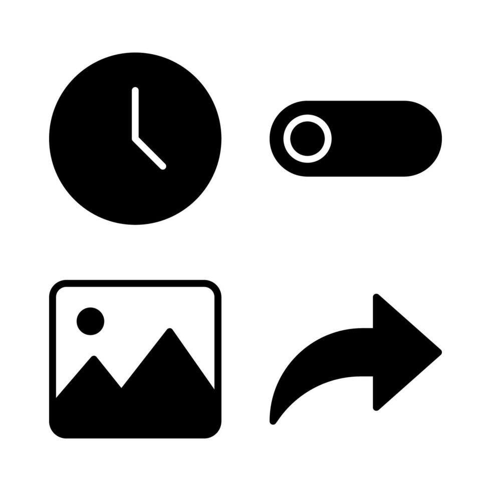User Interface icons set. Time, toggle button, images, share. Perfect for website mobile app, app icons, presentation, illustration and any other projects vector