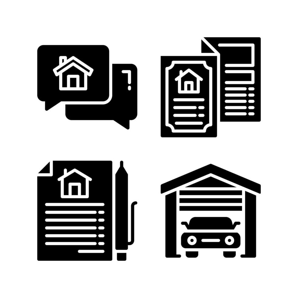 Real Estate icons set. Speech Bubble, brochure, contract, garage. Perfect for website mobile app, app icons, presentation, illustration and any other projects vector