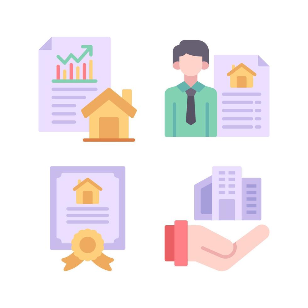 Real Estate icons set. Investment property, seller property, certificate, mortgage. Perfect for website mobile app, app icons, presentation, illustration and any other projects vector