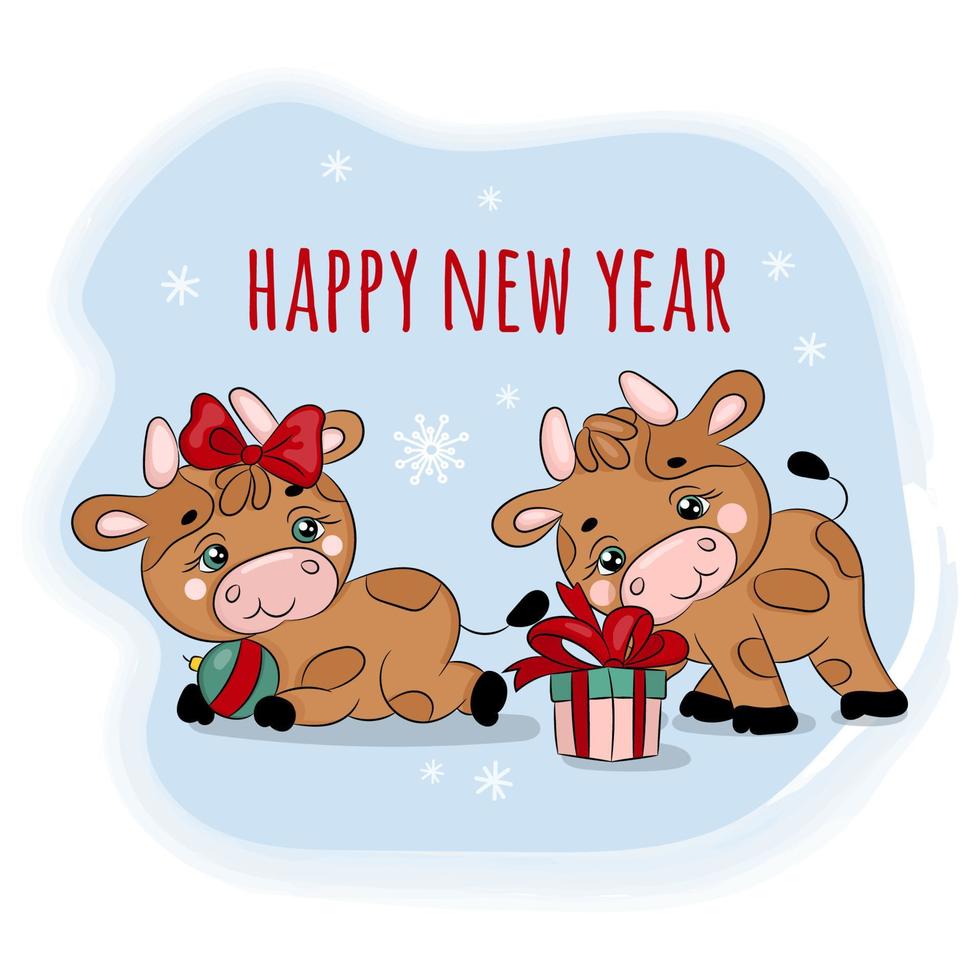 toros 2021 Navidad regalos dibujos animados vector ilustración conjunto