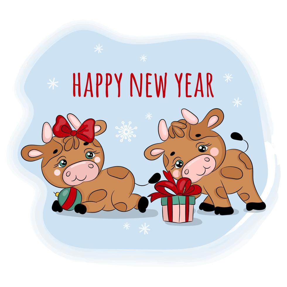 BULLS 2021 CHRISTMAS GIFTS Cartoon Vector Illustration Set