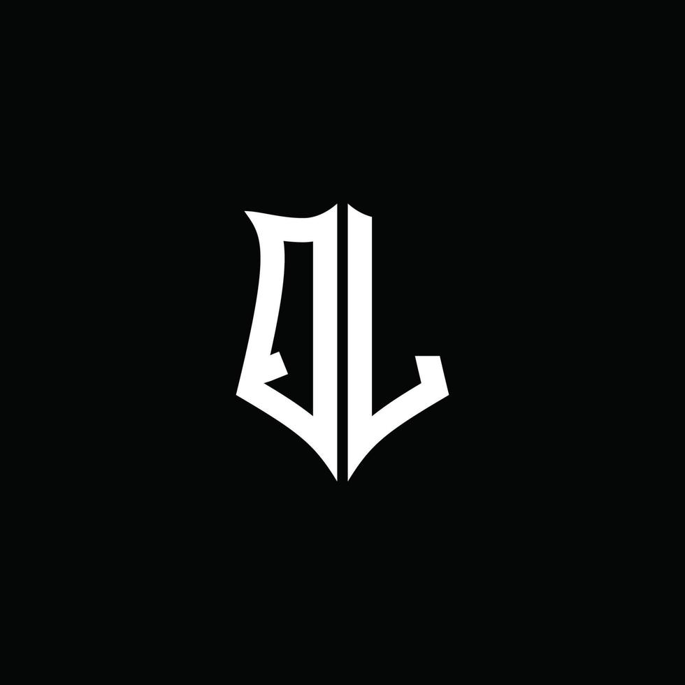 Cinta del logotipo de la letra del monograma de ql con el estilo del escudo aislado en fondo negro vector