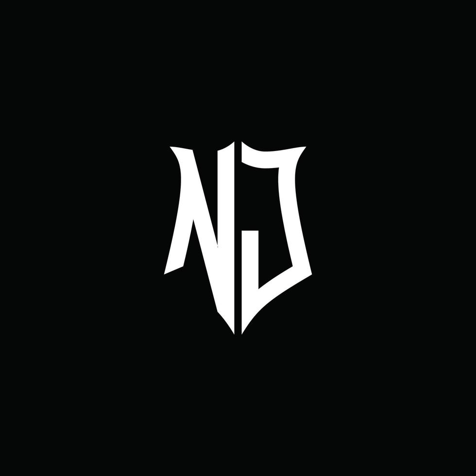 Cinta del logotipo de la letra del monograma de nj con estilo de escudo aislado sobre fondo negro vector