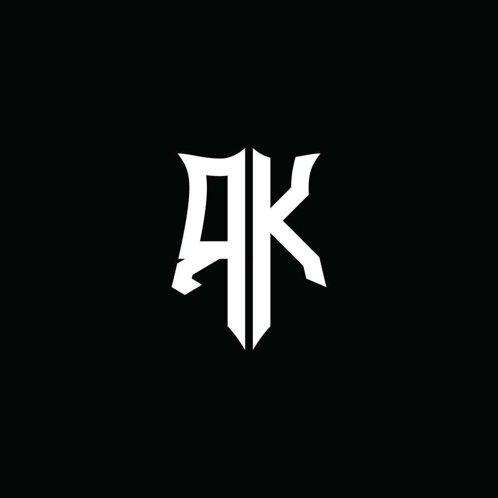 Cinta del logotipo de la letra del monograma de rk con el estilo del escudo aislado en fondo negro vector