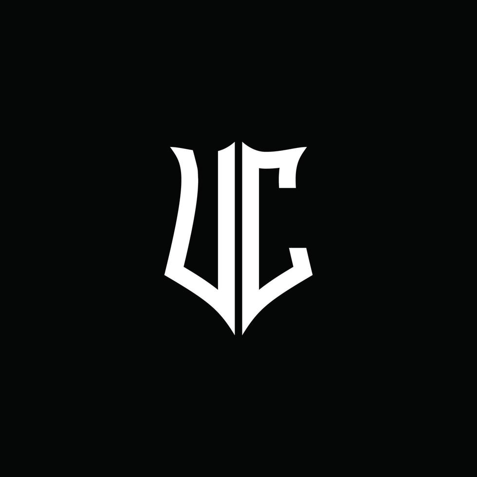 Cinta del logotipo de la letra del monograma de uc con estilo de escudo aislado sobre fondo negro vector
