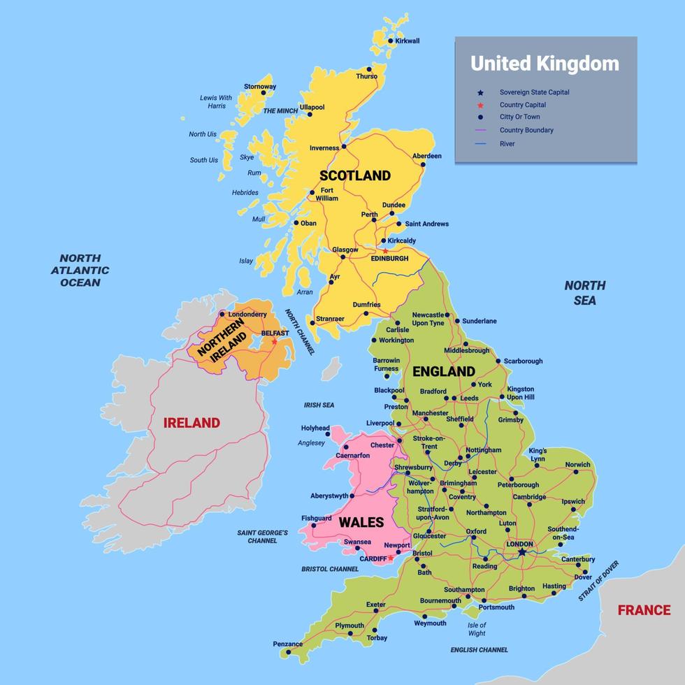 Country Map of United Kingdom vector