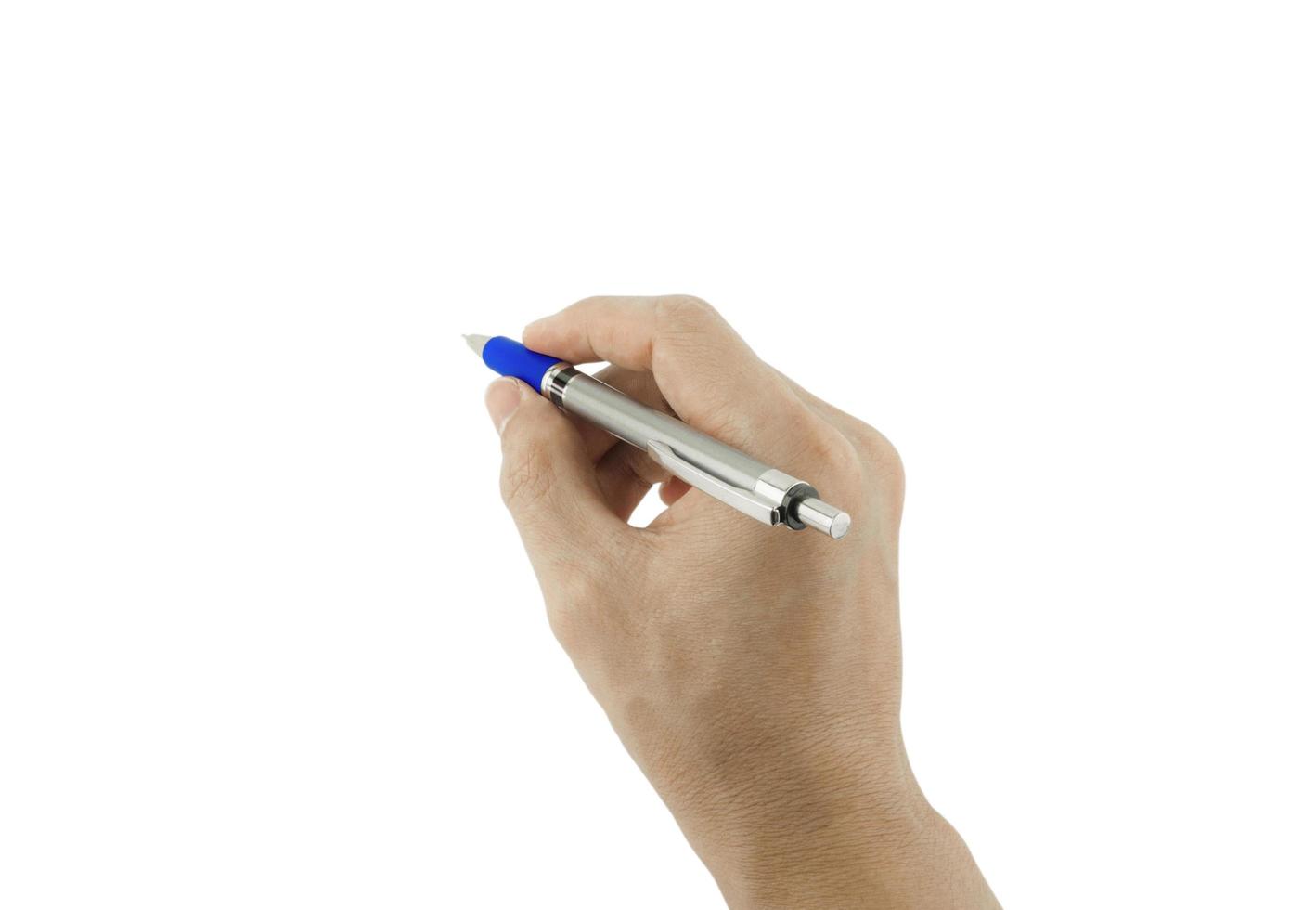 hombre escritura con bolígrafo en blanco espacio foto