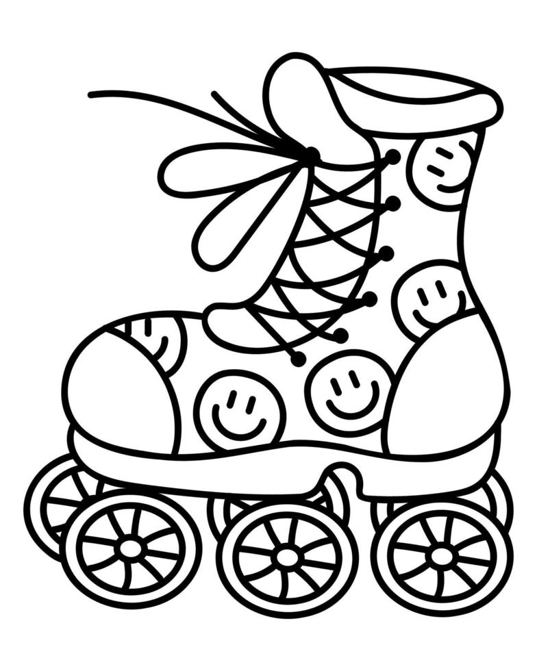Cute doodle roller skate from the collection of girly stickers. Cartoon vector white and black illustration.