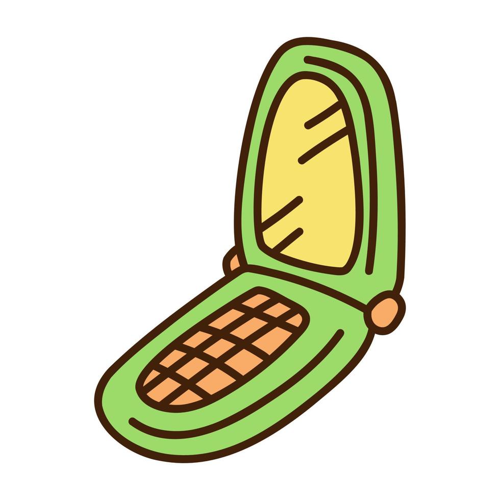 Cute doodle retro mobile phone from the collection of girly stickers. Cartoon color vector illustration.