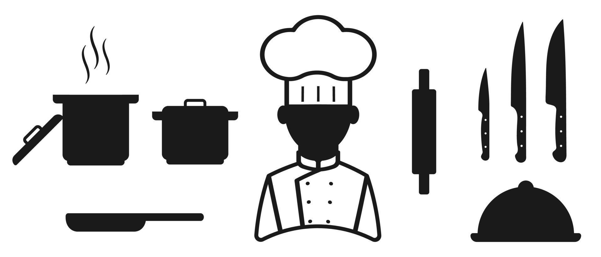 Chef icon set. Collection of cooking kitchen utensils symbol vector