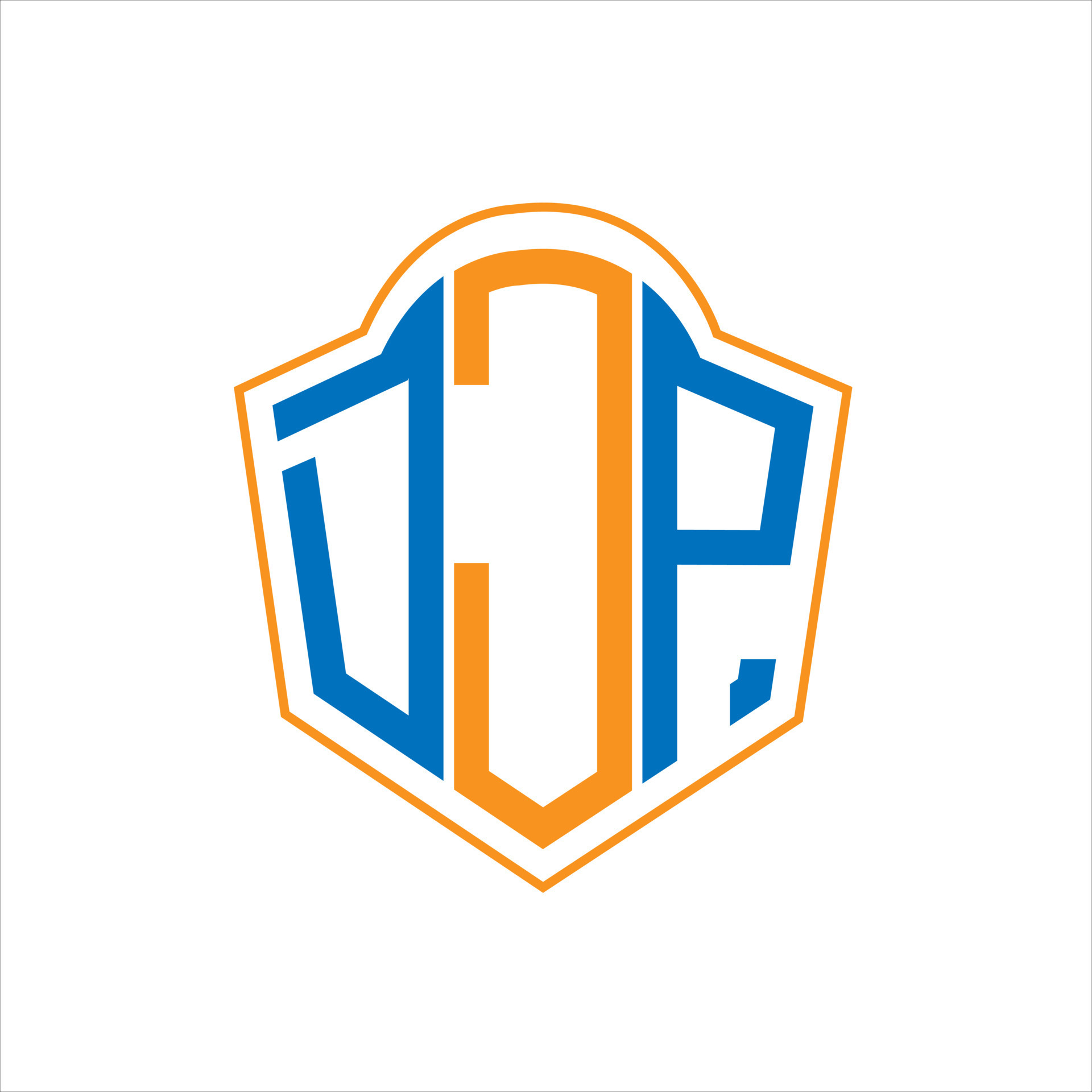 DJP abstract monogram shield logo design on white background. DJP