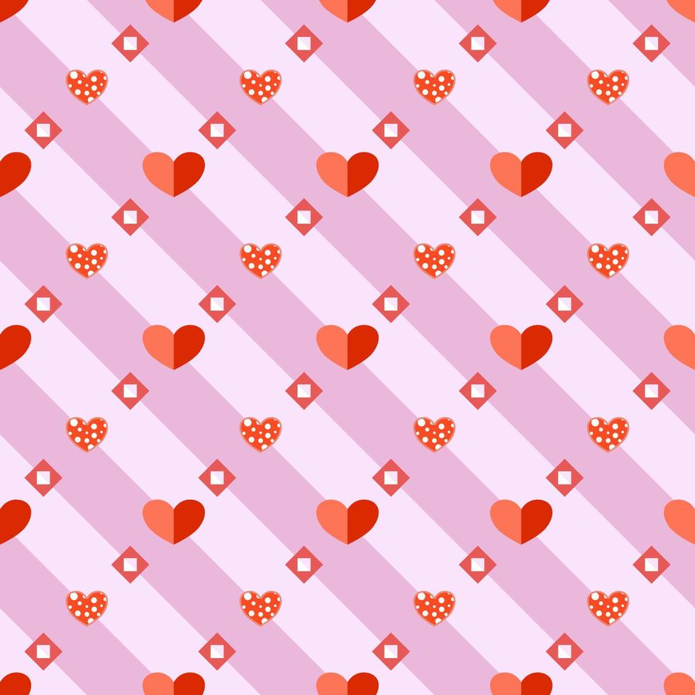 Seamless pattern red heart and diamond, pink and white background. vector