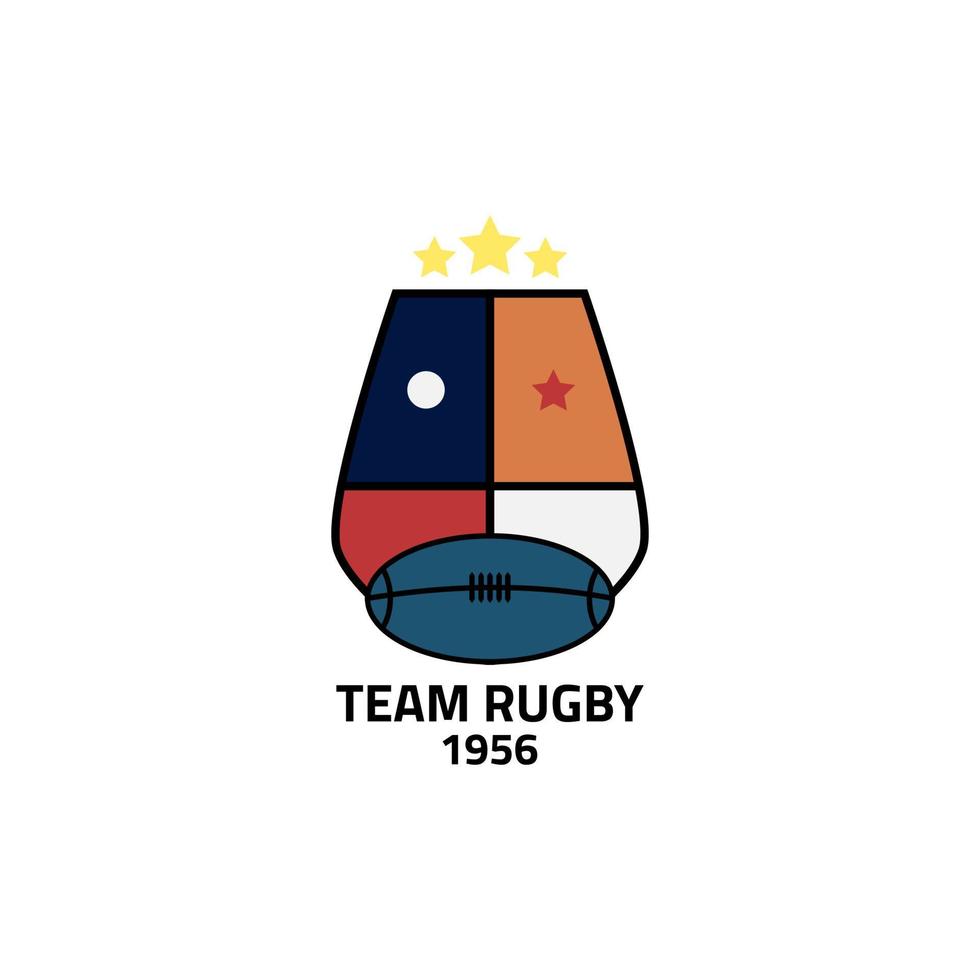 Rugby club emblem logo with shield shape filled with four colors. vector