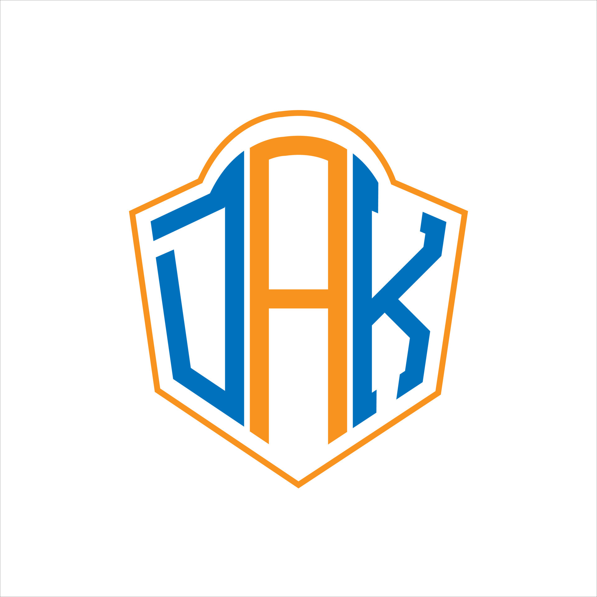 DAK abstract monogram shield logo design on white background. DAK