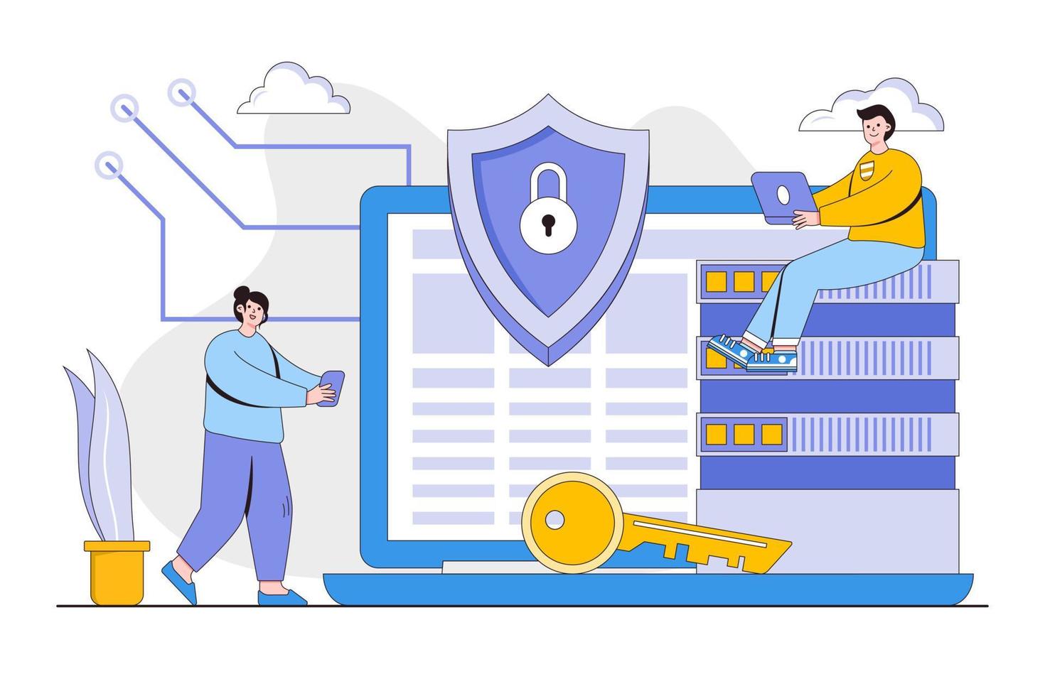 Cyber security vector illustration concept with characters. Data security, protected access control, privacy data protection. Modern flat style for landing page, web banner, infographics, hero images