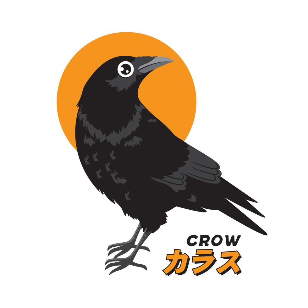 Crow bird vector illustration in cartoon style, perfect for t shirt design