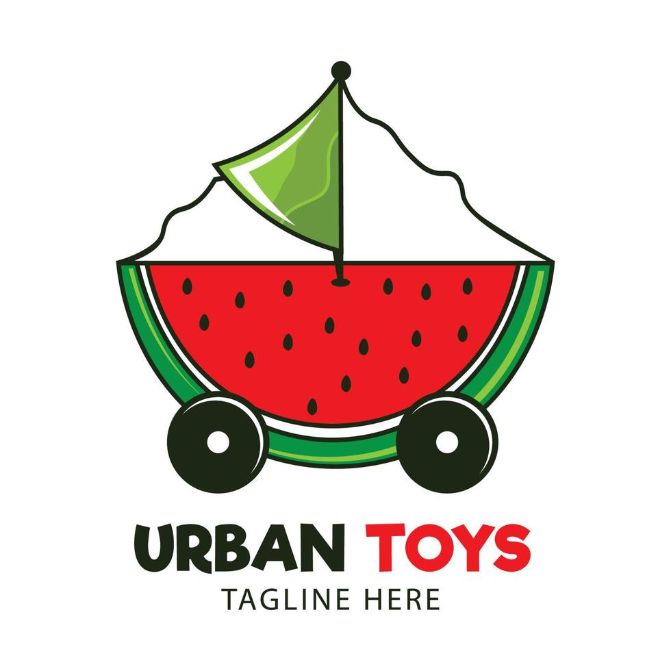 Watermelon car urban kid toys vector illustration, perfect for kids play club logo design