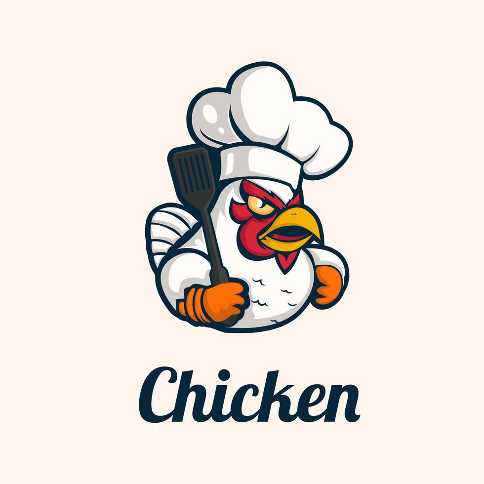 frito pollo gallo cocinero mascota logo para comida restaurante concepto marca en vector dibujos animados estilo