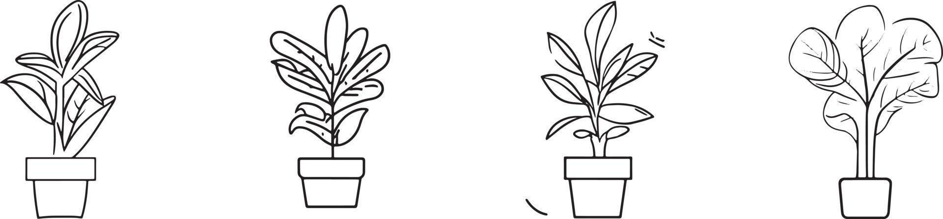 Minimalist Collection of Hand-Drawn Homeplant Pots in Flat Design vector
