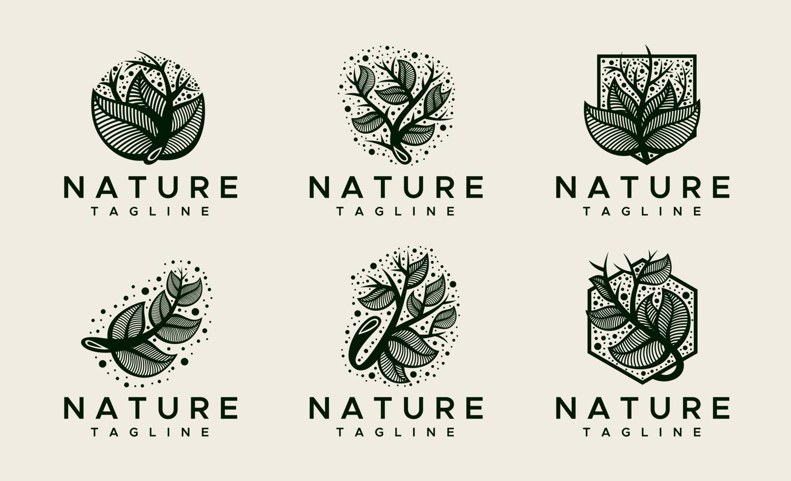 Elegance ornament floral leaf logo design template set. Decorative leaves logo collection. vector