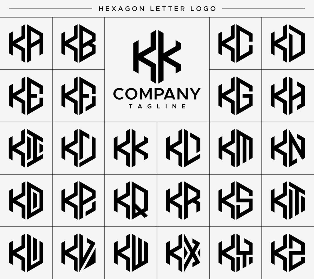 Modern hexagon K letter logo design vector set. Hexagonal KK K logo graphic template.