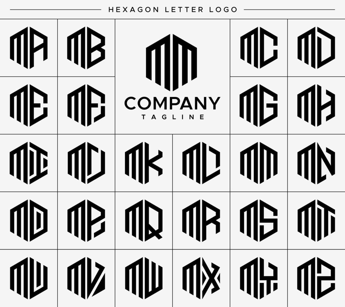 Modern hexagon M letter logo design vector set. Hexagonal MM M logo graphic template.
