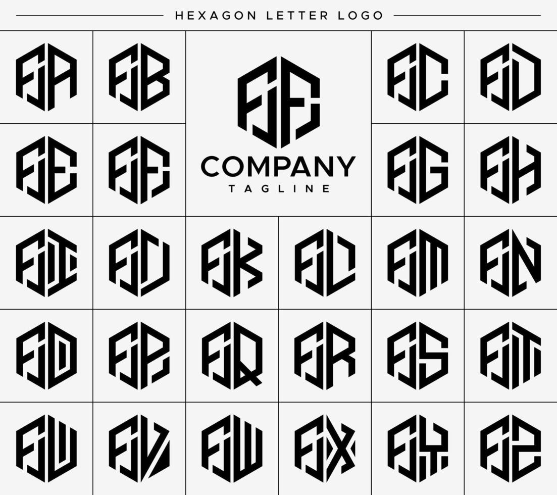 Modern hexagon F letter logo design vector set. Hexagonal FF F logo graphic template.