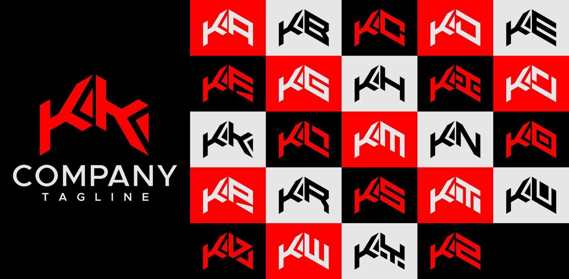Upward arrow letter K logo design template set. Abstract line KK K letter logo vector. vector
