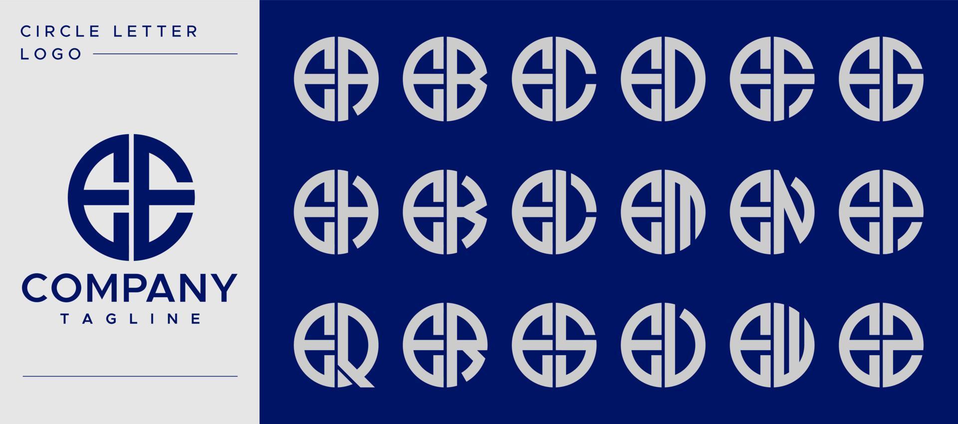 Collection of simple circle letter E logo design vector. E letter mark template set. vector